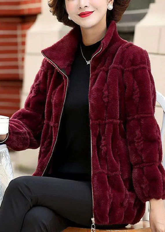Plus size women's wool blend coats for a warm and stylish winterClassy Mulberry Peter Pan Collar Zip Up Mink Hair Knitted Coat Winter Plus size women's wool blend coats for a warm and stylish winterClassy Mulberry Peter Pan Collar Zip Up Mink Hair Knitted Coat Winter