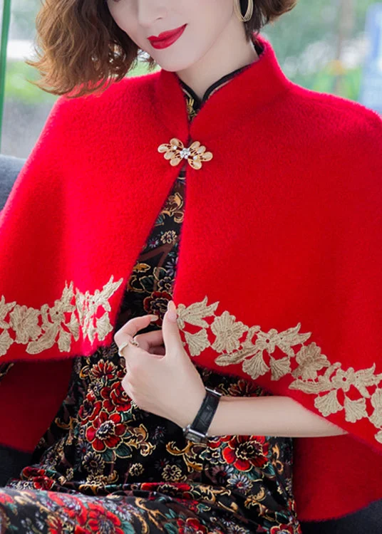 Plus size women's wool blend coats for a warm and stylish winterClassy Red Stand Collar Embroideried Patchwork Mink Velvet Coats Fall Plus size women's wool blend coats for a warm and stylish winterClassy Red Stand Collar Embroideried Patchwork Mink Velvet Coats Fall