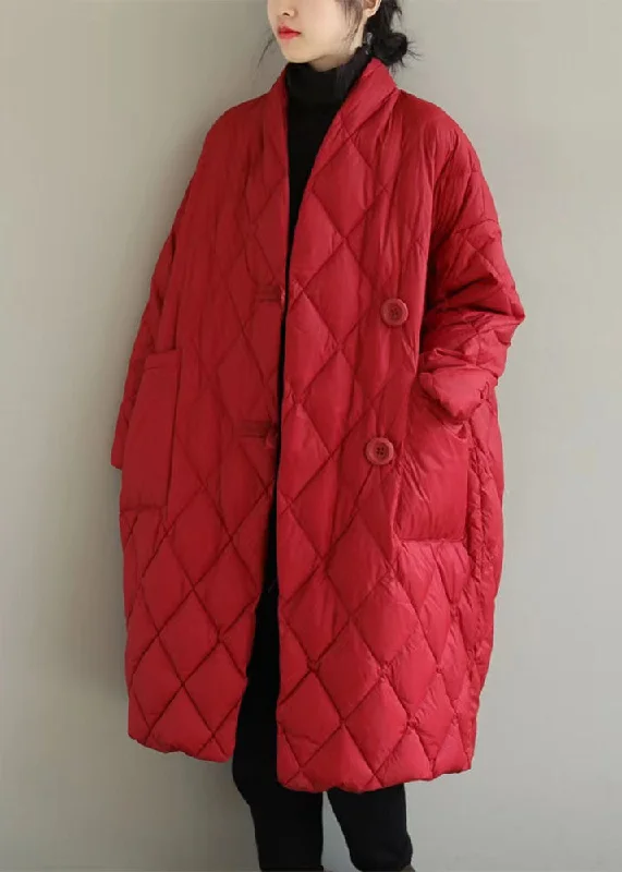 Embroidered women's cotton coats in a bohemian pattern for a unique designClassy Red Stand Collar Solid Big Pockets Fine Cotton Filled Puffers Jackets Winter Embroidered women's cotton coats in a bohemian pattern for a unique designClassy Red Stand Collar Solid Big Pockets Fine Cotton Filled Puffers Jackets Winter