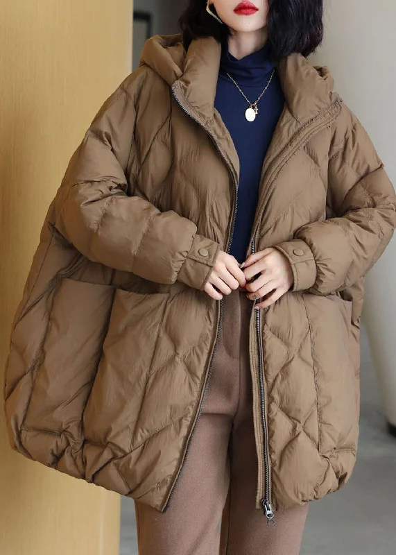 Women's reversible down coats with two - tone designs for versatile stylingCoffee Thick Duck Down Puffer Jacket Hooded Pockets Winter Women's reversible down coats with two - tone designs for versatile stylingCoffee Thick Duck Down Puffer Jacket Hooded Pockets Winter