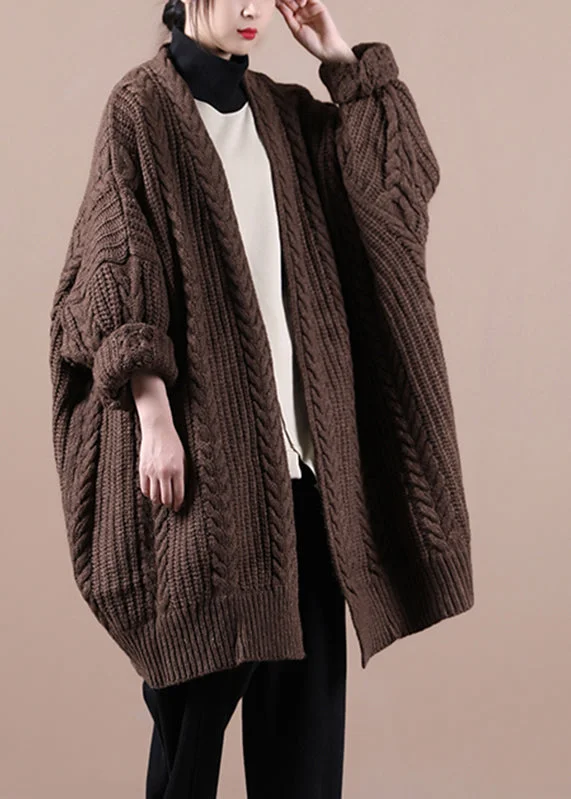 Women's long - sleeve wool coats in a houndstooth pattern for a classic charmCoffee V Neck Cable Knit Sweaters Coats Winter Women's long - sleeve wool coats in a houndstooth pattern for a classic charmCoffee V Neck Cable Knit Sweaters Coats Winter