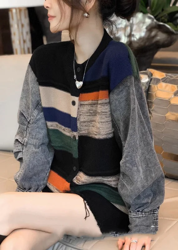 Checkered women's wool coats in a classic pattern for a timeless styleColorblock Denim Patchwork Knitted Sweater Coat Women Autumn And Winter 2023 Checkered women's wool coats in a classic pattern for a timeless styleColorblock Denim Patchwork Knitted Sweater Coat Women Autumn And Winter 2023