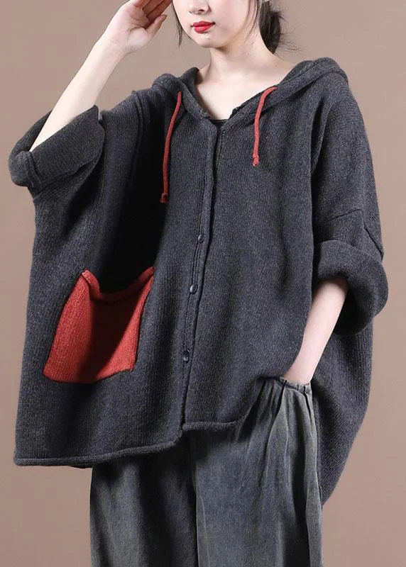 Water - resistant women's trench coats with adjustable cuffs for rainy daysComfy Dark Grey hooded Pockets Sweater Coat Water - resistant women's trench coats with adjustable cuffs for rainy daysComfy Dark Grey hooded Pockets Sweater Coat