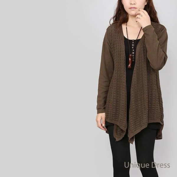 Women's reversible down coats with two - tone designs for versatile stylingDark Khaki long sleeve women knit coat jacket Women's reversible down coats with two - tone designs for versatile stylingDark Khaki long sleeve women knit coat jacket