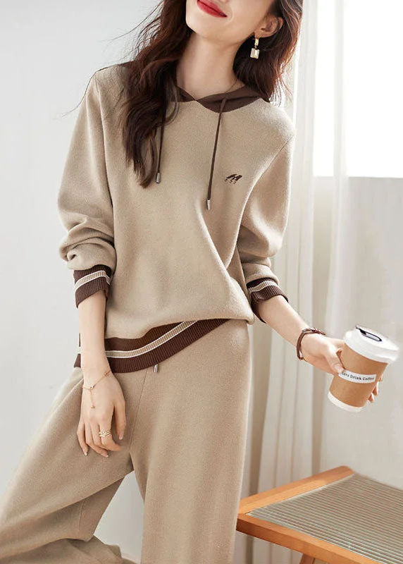Women's pea coats with brass buttons for a nautical - inspired styleDIY Apricot Patchwork Drawstring Hoodie Coats And Pants Two Pieces Set Fall Women's pea coats with brass buttons for a nautical - inspired styleDIY Apricot Patchwork Drawstring Hoodie Coats And Pants Two Pieces Set Fall