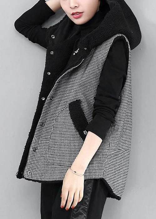 Plus size women's wool blend coats for a warm and stylish winterdiy Black Hooded Plaid Patchwork Faux Fur Winter waistcoat Plus size women's wool blend coats for a warm and stylish winterdiy Black Hooded Plaid Patchwork Faux Fur Winter waistcoat