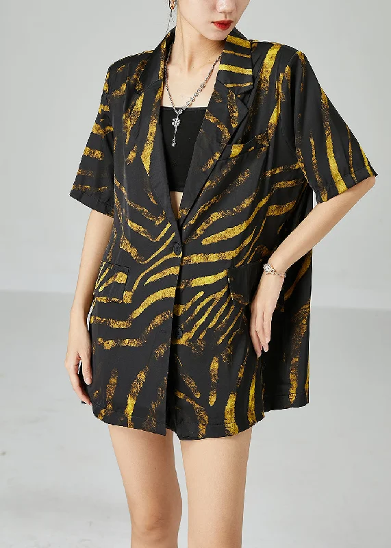Petite women's wool blend coats with a tailored fit for a flattering silhouetteDIY Black Notched Oversized Print Cotton Coat Short Sleeve