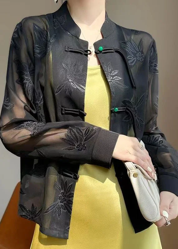 Women's cropped leather coats with silver studs for an edgy lookDIY Black Stand Collar Hollow Out Tassel Tulle Coats Long Sleeve Women's cropped leather coats with silver studs for an edgy lookDIY Black Stand Collar Hollow Out Tassel Tulle Coats Long Sleeve