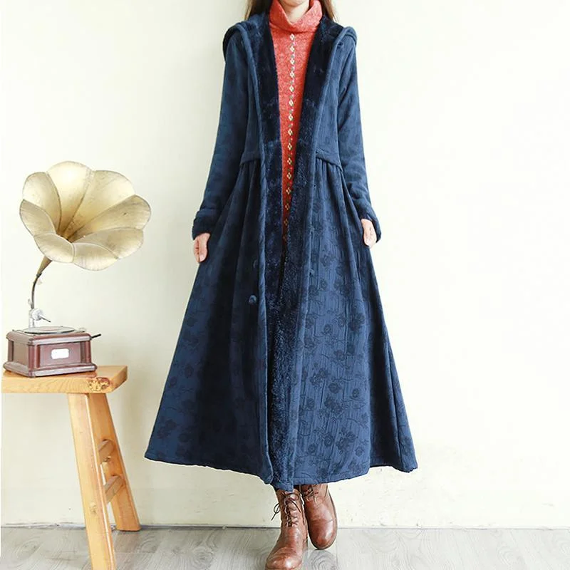 Embroidered women's cotton coats in a bohemian pattern for a unique designdiy hooded Fine embroidery coats women navy Knee coats Embroidered women's cotton coats in a bohemian pattern for a unique designdiy hooded Fine embroidery coats women navy Knee coats