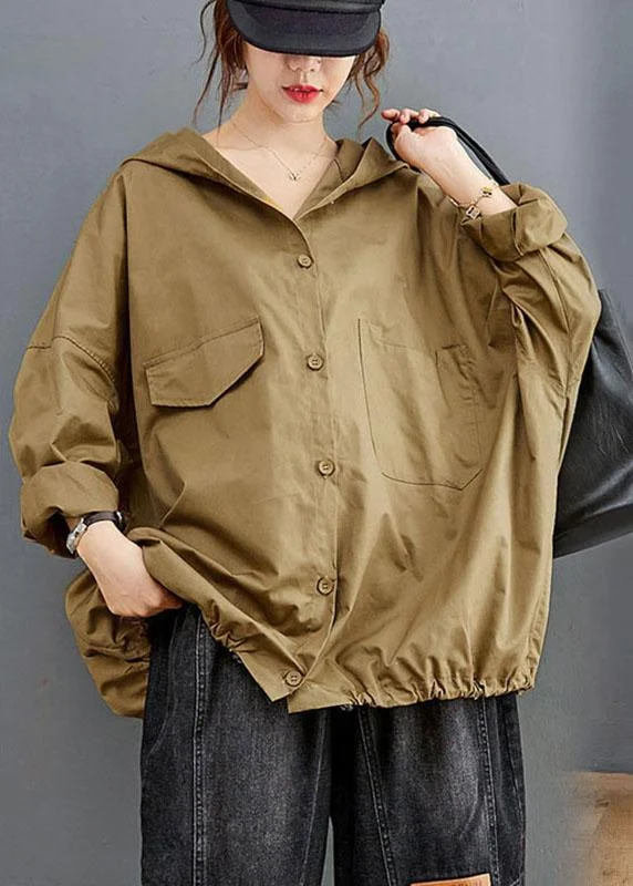 Women's cropped leather coats with silver studs for an edgy lookDIY Khaki Button Pockets Loose Fall Long sleeve Coat Women's cropped leather coats with silver studs for an edgy lookDIY Khaki Button Pockets Loose Fall Long sleeve Coat