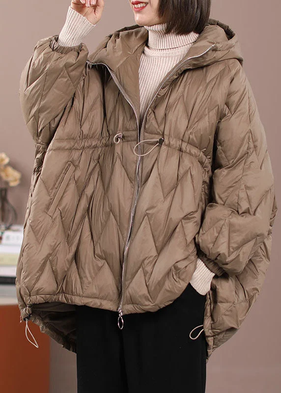 Plus size women's wool blend coats for a warm and stylish winterDIY Khaki Cinched Pockets Duck Down Winter down coat Plus size women's wool blend coats for a warm and stylish winterDIY Khaki Cinched Pockets Duck Down Winter down coat