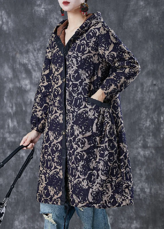 Women's pea coats with brass buttons for a nautical - inspired styleDIY Navy Hooded Print Warm Fleece Coats Winter Women's pea coats with brass buttons for a nautical - inspired styleDIY Navy Hooded Print Warm Fleece Coats Winter