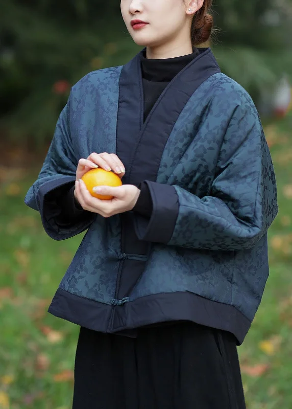 Shearling - lined women's leather coats for ultimate warmth and luxuryDiy Peacock Blue Jacquard Oriental Button Patchwork Fine Cotton Filled Coat Winter Shearling - lined women's leather coats for ultimate warmth and luxuryDiy Peacock Blue Jacquard Oriental Button Patchwork Fine Cotton Filled Coat Winter