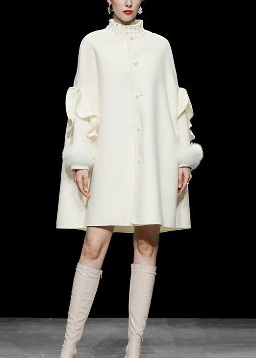 Long women's mac coats in a lightweight fabric for spring showersDIY White Stand Collar Patchwork Nail Bead Button Woolen Coat Fall Long women's mac coats in a lightweight fabric for spring showersDIY White Stand Collar Patchwork Nail Bead Button Woolen Coat Fall
