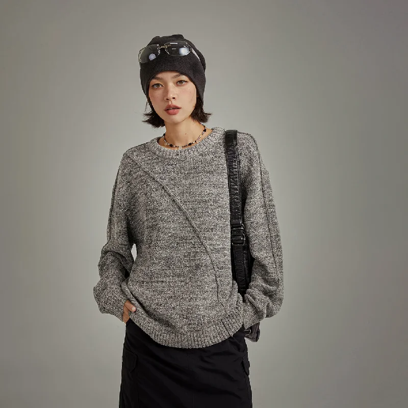 Hooded Women's Fleece - Lined Sweaters for WinterDiagonal Boxy Knit Sweater