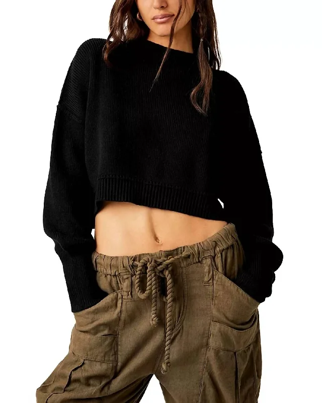 Plus Size Women's Open - Front Cardigan Style Sweater DressesEasy Street Crop Sweater In Black Plus Size Women's Open - Front Cardigan Style Sweater DressesEasy Street Crop Sweater In Black