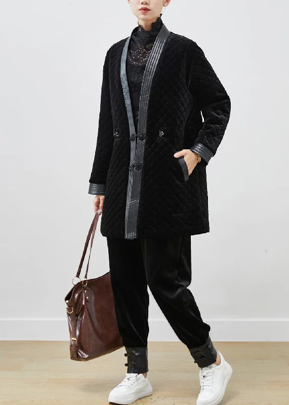 Oversized women's wool coats in a monochromatic look for a trendy outfitElegant Black Chinese Button Patchwork Silk Velour Coat Winter Oversized women's wool coats in a monochromatic look for a trendy outfitElegant Black Chinese Button Patchwork Silk Velour Coat Winter