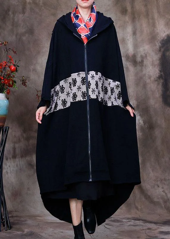 Water - resistant women's trench coats with adjustable cuffs for rainy daysElegant Black hooded Cloak Sleeves asymmetrical design Winter Coat Water - resistant women's trench coats with adjustable cuffs for rainy daysElegant Black hooded Cloak Sleeves asymmetrical design Winter Coat