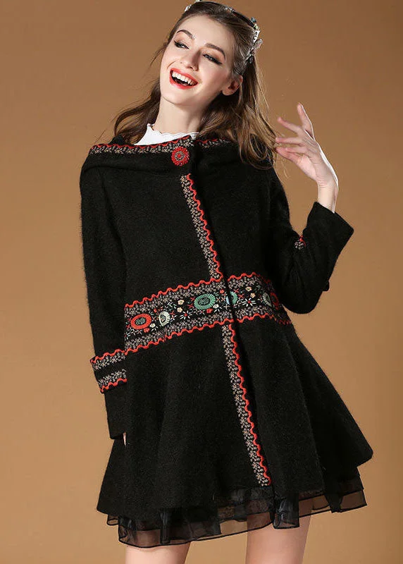 Women's waterproof parka coats with multiple pockets for practicalityElegant Black Hooded Embroideried Woolen Coat Winter Women's waterproof parka coats with multiple pockets for practicalityElegant Black Hooded Embroideried Woolen Coat Winter