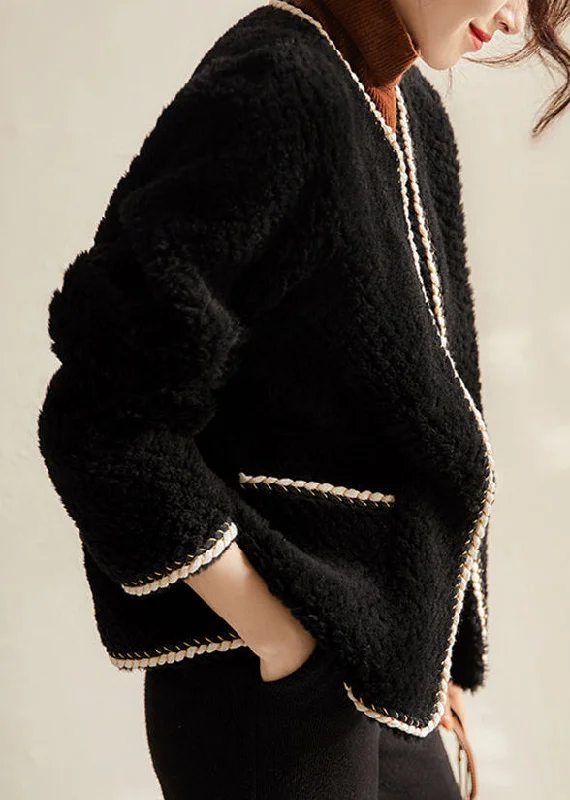 Quilted down women's coats with removable hoods for outdoor activitiesElegant Black O Neck Pockets Patchwork Wool Coat Winter Quilted down women's coats with removable hoods for outdoor activitiesElegant Black O Neck Pockets Patchwork Wool Coat Winter