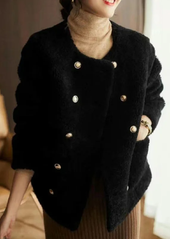 Women's longline double - breasted camel coats for a sophisticated lookElegant Black O Neck Pockets Patchwork Wool Coats Winter Women's longline double - breasted camel coats for a sophisticated lookElegant Black O Neck Pockets Patchwork Wool Coats Winter