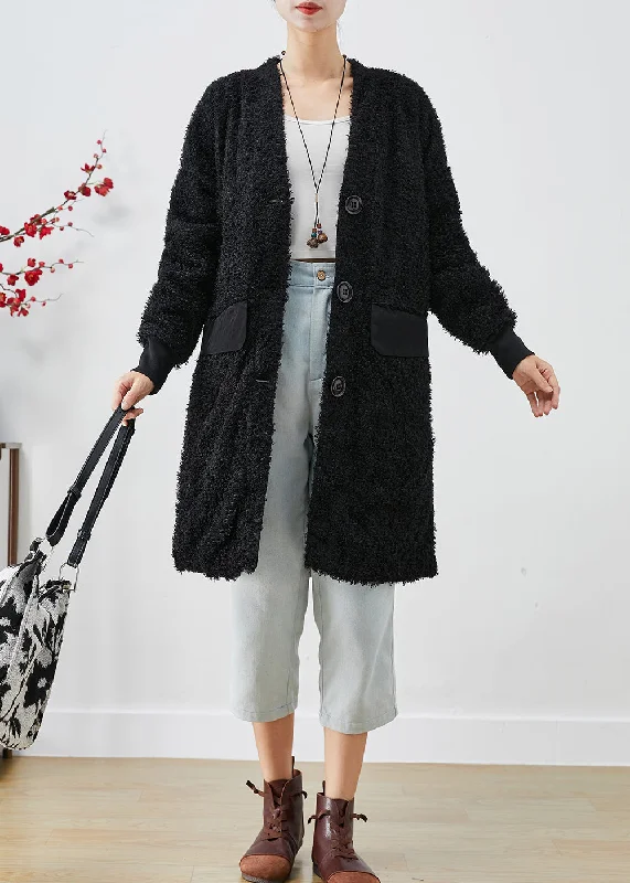 Women's knee - length wool blend coats with a fur collar for added warmthElegant Black Oversized Patchwork Faux Fur Teddy Coat Fall Women's knee - length wool blend coats with a fur collar for added warmthElegant Black Oversized Patchwork Faux Fur Teddy Coat Fall