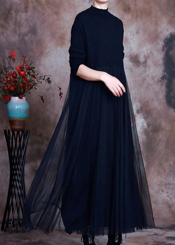 Wrap - Style Women's Lambswool Sweater Dresses in Elegant ShadesElegant Black tulle Patchwork Knit Dress Spring Wrap - Style Women's Lambswool Sweater Dresses in Elegant ShadesElegant Black tulle Patchwork Knit Dress Spring