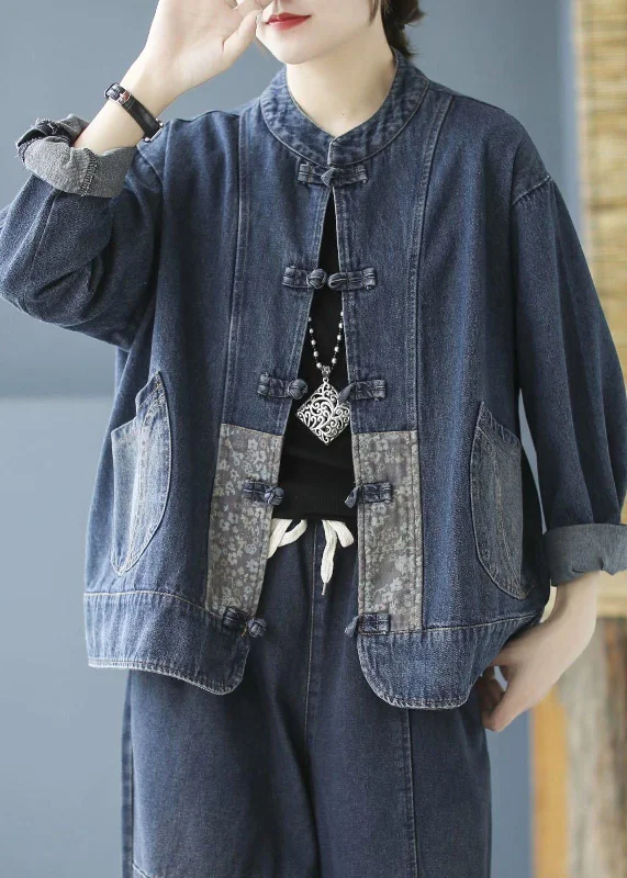 Checkered women's wool coats in a classic pattern for a timeless styleElegant Blue Pockets Button Patchwork Fall Denim Long sleeve Coat Checkered women's wool coats in a classic pattern for a timeless styleElegant Blue Pockets Button Patchwork Fall Denim Long sleeve Coat
