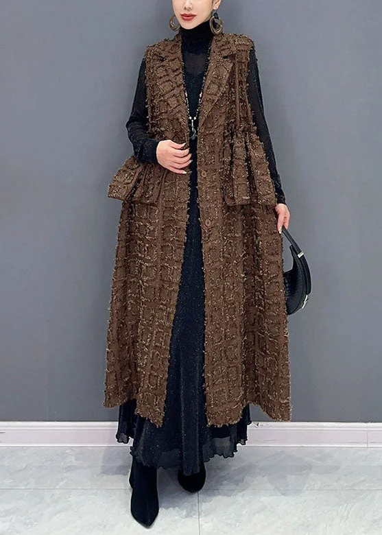 Women's waterproof parka coats with multiple pockets for practicalityElegant Brown Pockets Patchwork Button Waistcoat Fall Women's waterproof parka coats with multiple pockets for practicalityElegant Brown Pockets Patchwork Button Waistcoat Fall