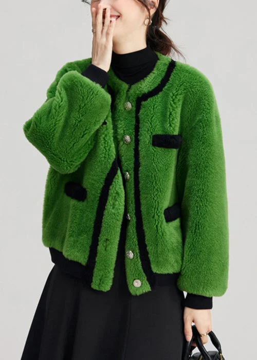 Mid - length women's down coats in a slim fit for a modern and sleek appearanceElegant Green Button Pockets Fuzzy Fur Fluffy Coats Long Sleeve Mid - length women's down coats in a slim fit for a modern and sleek appearanceElegant Green Button Pockets Fuzzy Fur Fluffy Coats Long Sleeve