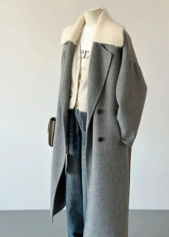 Quilted down women's coats with removable hoods for outdoor activitiesElegant Grey Peter Pan Collar Pockets Knit Patchwork Woolen Long Coats Long Sleeve Quilted down women's coats with removable hoods for outdoor activitiesElegant Grey Peter Pan Collar Pockets Knit Patchwork Woolen Long Coats Long Sleeve