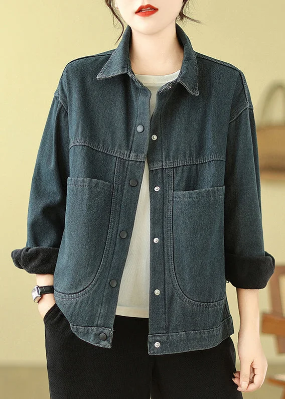 Women's faux fur coats in bright colors for a bold fashion statementElegant Navy Oversized Pockets Warm Fleece Denim Jacket Spring Women's faux fur coats in bright colors for a bold fashion statementElegant Navy Oversized Pockets Warm Fleece Denim Jacket Spring