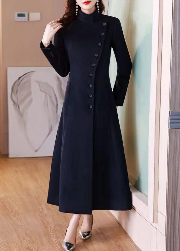 Shearling - lined women's leather coats for ultimate warmth and luxuryElegant Navy Peter Pan Collar Button Woolen Long Coat Winter Shearling - lined women's leather coats for ultimate warmth and luxuryElegant Navy Peter Pan Collar Button Woolen Long Coat Winter