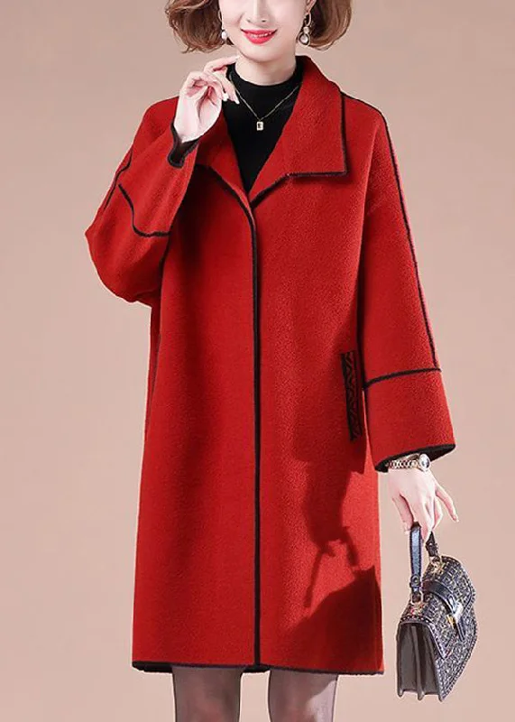 Mid - length women's down coats in a slim fit for a modern and sleek appearanceElegant Red Oversized Patchwork Woolen Coats Winter Mid - length women's down coats in a slim fit for a modern and sleek appearanceElegant Red Oversized Patchwork Woolen Coats Winter