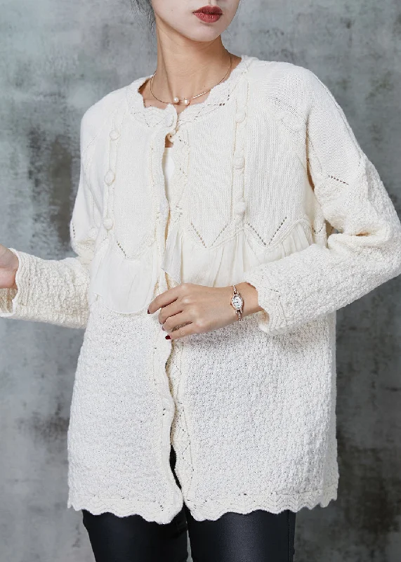 Women's waterproof parka coats with multiple pockets for practicalityElegant White Ruffles Patchwork Knit Coat Outwear Spring Women's waterproof parka coats with multiple pockets for practicalityElegant White Ruffles Patchwork Knit Coat Outwear Spring