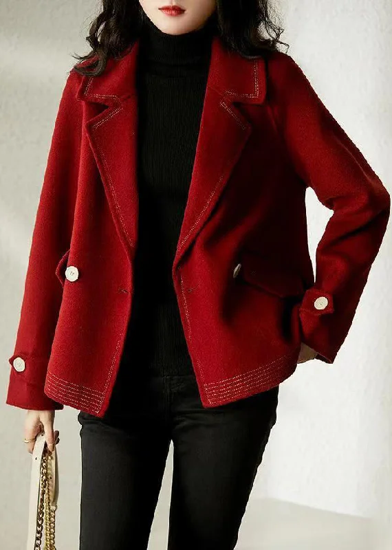 Quilted down women's coats with removable hoods for outdoor activitiesElegant Wine Red Peter Pan Collar Button Patchwork Woolen Coats Fall Quilted down women's coats with removable hoods for outdoor activitiesElegant Wine Red Peter Pan Collar Button Patchwork Woolen Coats Fall