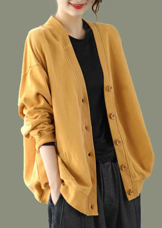 Hooded women's puffer coats in neon colors for high - visibility sportsElegant Yellow V Neck Button Patchwork Warm Fleece Sweatshirt Coat Fall Hooded women's puffer coats in neon colors for high - visibility sportsElegant Yellow V Neck Button Patchwork Warm Fleece Sweatshirt Coat Fall