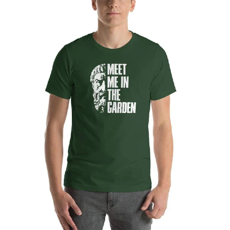 Organic Cotton Women T Shirt for Eco - Conscious WearersEpicurus Portrait - Meet Me In The Garden - Basic T-Shirt Organic Cotton Women T Shirt for Eco - Conscious WearersEpicurus Portrait - Meet Me In The Garden - Basic T-Shirt