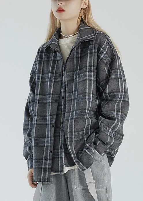 Women's pea coats with brass buttons for a nautical - inspired styleFake two-piece plaid shirt women's autumn 2021 new coat loose jacket Women's pea coats with brass buttons for a nautical - inspired styleFake two-piece plaid shirt women's autumn 2021 new coat loose jacket
