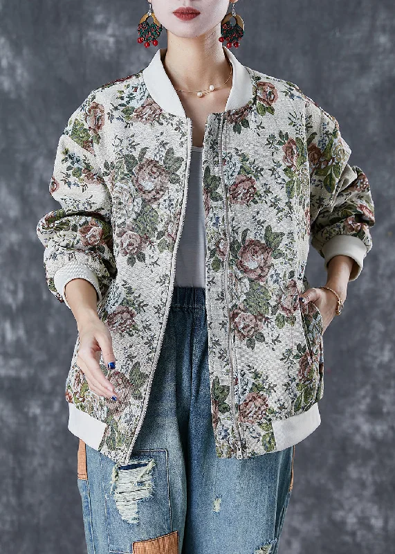 Women's waterproof parka coats with multiple pockets for practicalityFashion Beige Oversized Print Cotton Jackets Fall Women's waterproof parka coats with multiple pockets for practicalityFashion Beige Oversized Print Cotton Jackets Fall