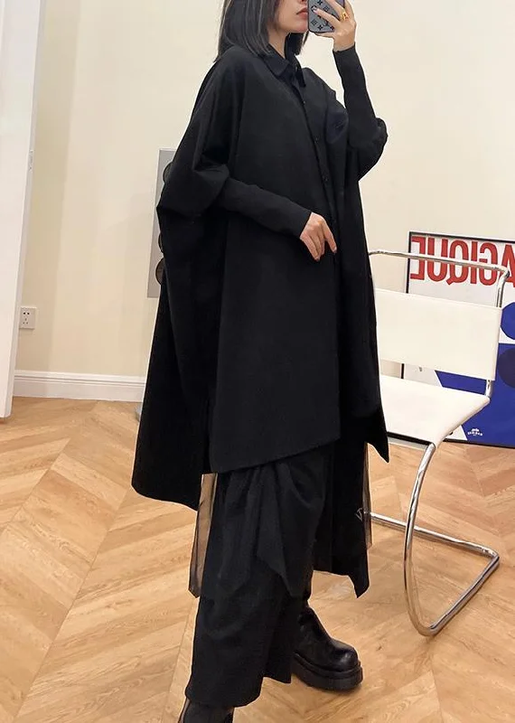 Long women's mac coats in a lightweight fabric for spring showersFashion Black Button Batwing Sleeve Cotton Coat Spring Long women's mac coats in a lightweight fabric for spring showersFashion Black Button Batwing Sleeve Cotton Coat Spring