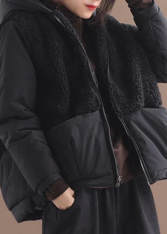Hooded women's puffer coats in neon colors for high - visibility sportsFashion Black hooded Patchwork Zippered Long Sleeve Winter Coat Hooded women's puffer coats in neon colors for high - visibility sportsFashion Black hooded Patchwork Zippered Long Sleeve Winter Coat