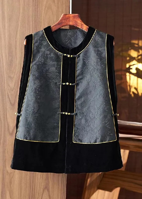 Shearling - lined women's leather coats for ultimate warmth and luxuryFashion Black O-Neck Embroideried Silk Patchwork Waistcoat Sleeveless Shearling - lined women's leather coats for ultimate warmth and luxuryFashion Black O-Neck Embroideried Silk Patchwork Waistcoat Sleeveless