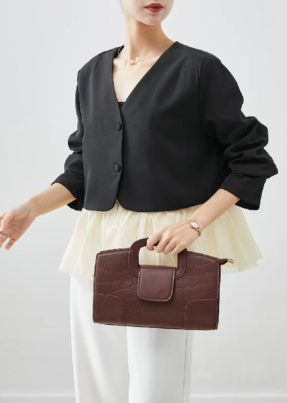 Women's longline double - breasted camel coats for a sophisticated lookFashion Black V Neck Patchwork Spandex Coats Fall Women's longline double - breasted camel coats for a sophisticated lookFashion Black V Neck Patchwork Spandex Coats Fall