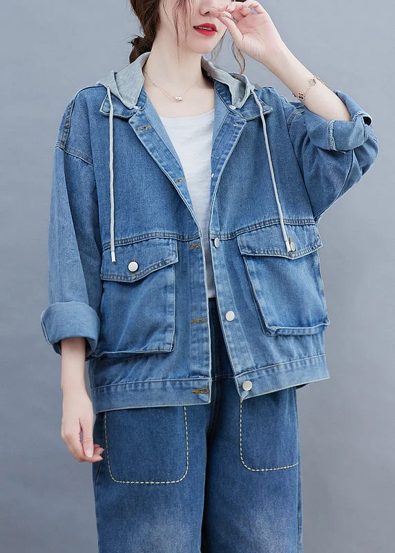 Women's faux fur coats in bright colors for a bold fashion statementFashion Blue drawstring Hooded Pockets Patchwork Benim Coats Long Sleeve Women's faux fur coats in bright colors for a bold fashion statementFashion Blue drawstring Hooded Pockets Patchwork Benim Coats Long Sleeve