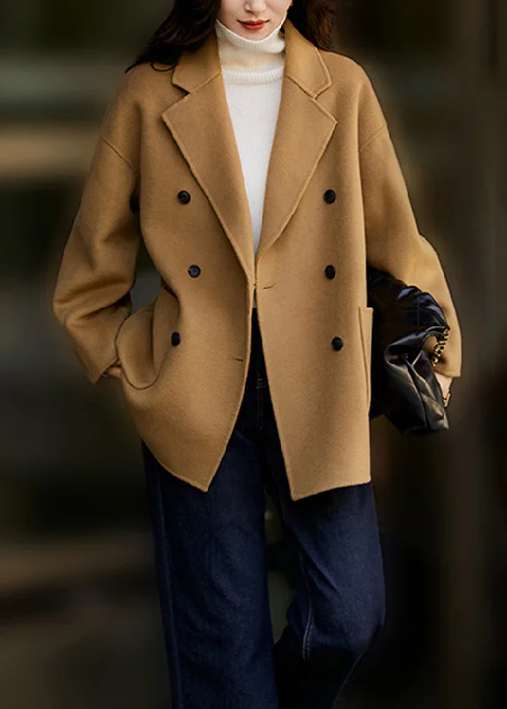 Plus size women's wool blend coats for a warm and stylish winterFashion Camel Peter Pan Collar Pockets Patchwork Woolen Coats Fall Plus size women's wool blend coats for a warm and stylish winterFashion Camel Peter Pan Collar Pockets Patchwork Woolen Coats Fall