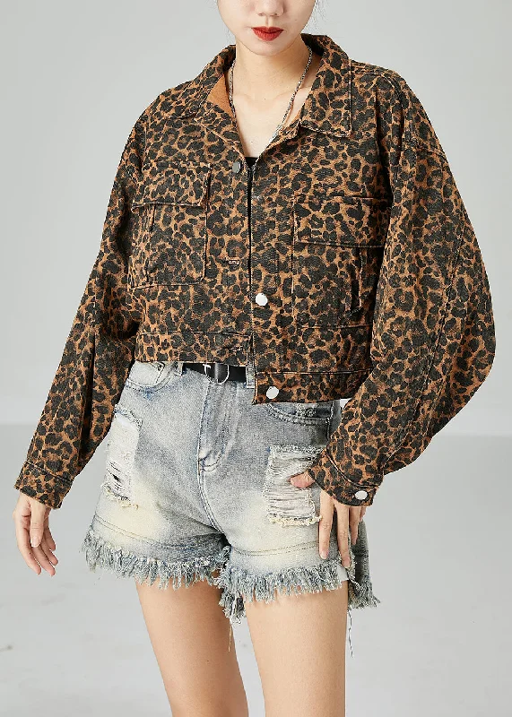 Shearling - lined women's leather coats for ultimate warmth and luxuryFashion Coffee Peter Pan Collar Leopard Print Pockets Cotton Coats Spring Shearling - lined women's leather coats for ultimate warmth and luxuryFashion Coffee Peter Pan Collar Leopard Print Pockets Cotton Coats Spring
