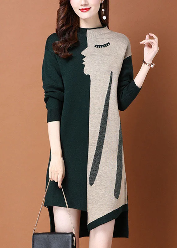 Plus Size Women's Open - Front Cardigan Style Sweater DressesFashion Green Patchwork asymmetrical design slim fit Fall Sweater Dress Plus Size Women's Open - Front Cardigan Style Sweater DressesFashion Green Patchwork asymmetrical design slim fit Fall Sweater Dress