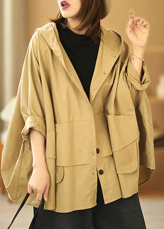 Oversized women's wool coats in a monochromatic look for a trendy outfitFashion Khaki Bat wing Sleeve Patchwork Casual Fall Hooded Coat Oversized women's wool coats in a monochromatic look for a trendy outfitFashion Khaki Bat wing Sleeve Patchwork Casual Fall Hooded Coat