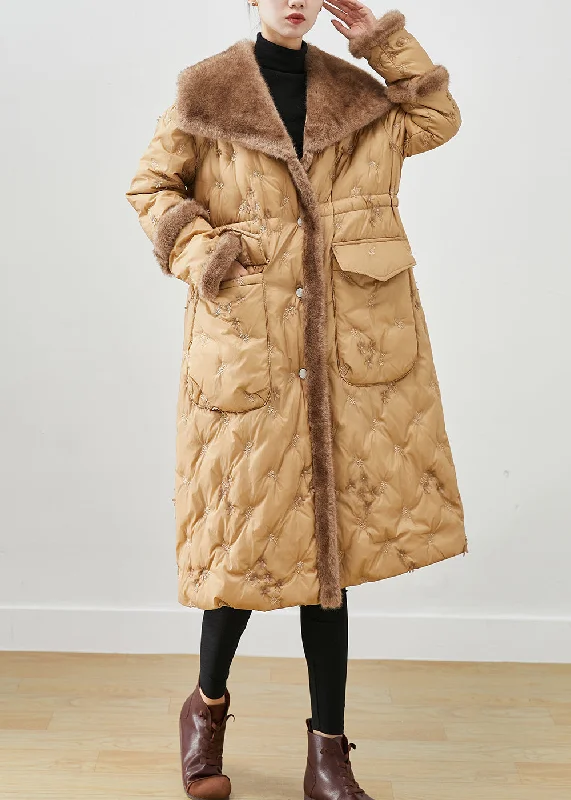 Women's reversible down coats with two - tone designs for versatile stylingFashion Khaki Embroideried Patchwork Mink Hair Duck Down Canada Goose Jacket Winter Women's reversible down coats with two - tone designs for versatile stylingFashion Khaki Embroideried Patchwork Mink Hair Duck Down Canada Goose Jacket Winter